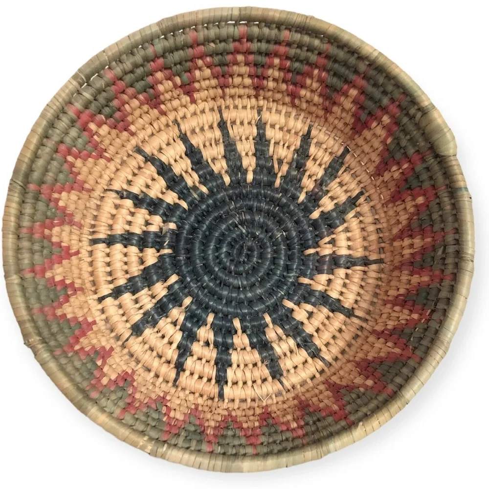 VTG Primitive Coil Basket Sweet Grass Hand Woven Star Boho Basket Bowl 9 inch